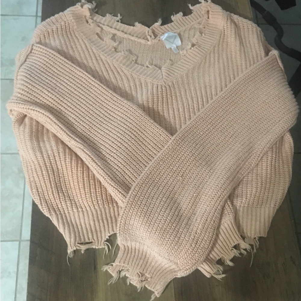 Cute Cropped Distressed Sweatshirt Lightweight